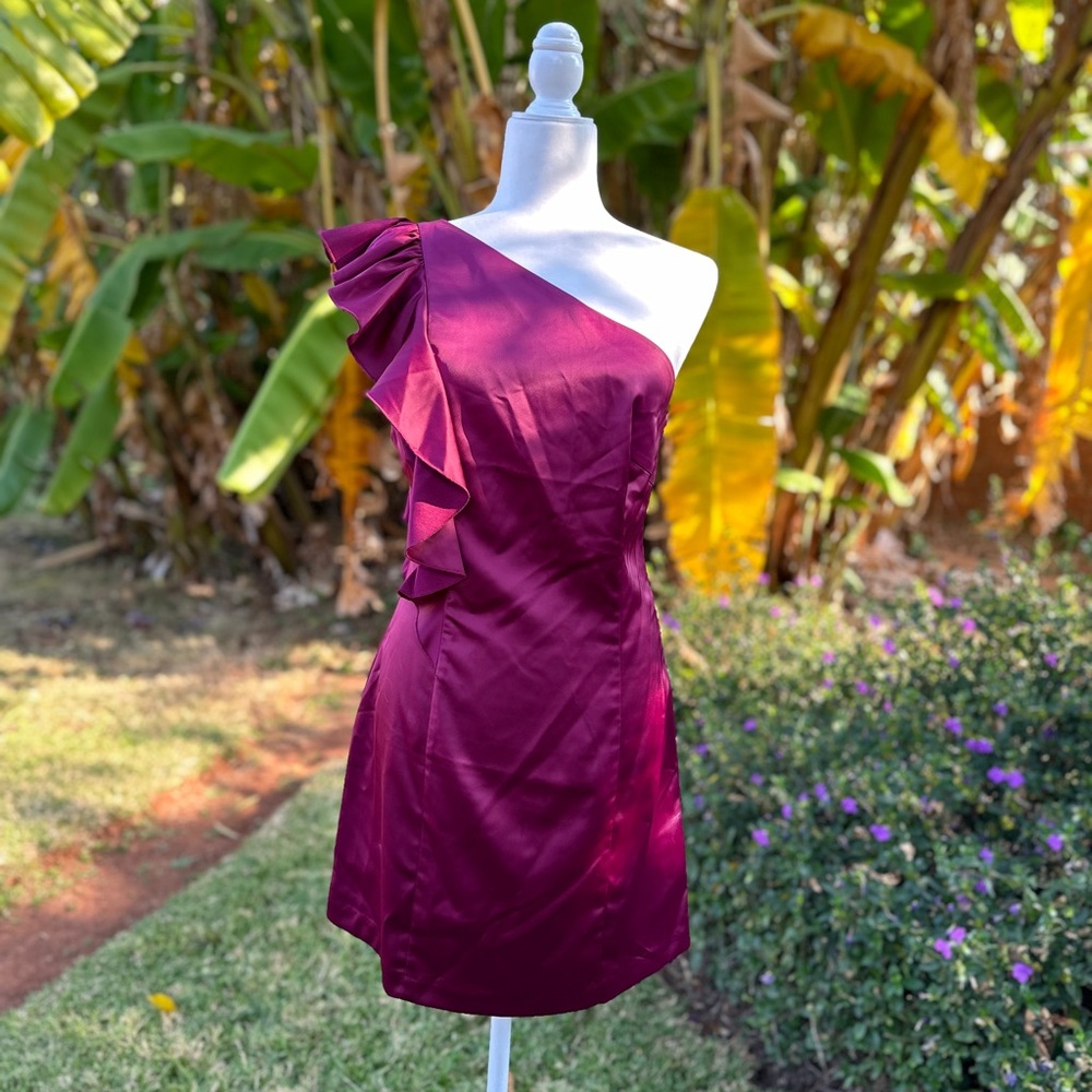F21 Satin Ruffle One-Shoulder Dress